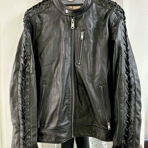 Wilson’s Vintage Collection Men's Black Leather Jacket with Lace-Up Sleeves M